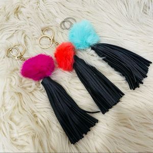 Furry leather tassel keychain purse accessory